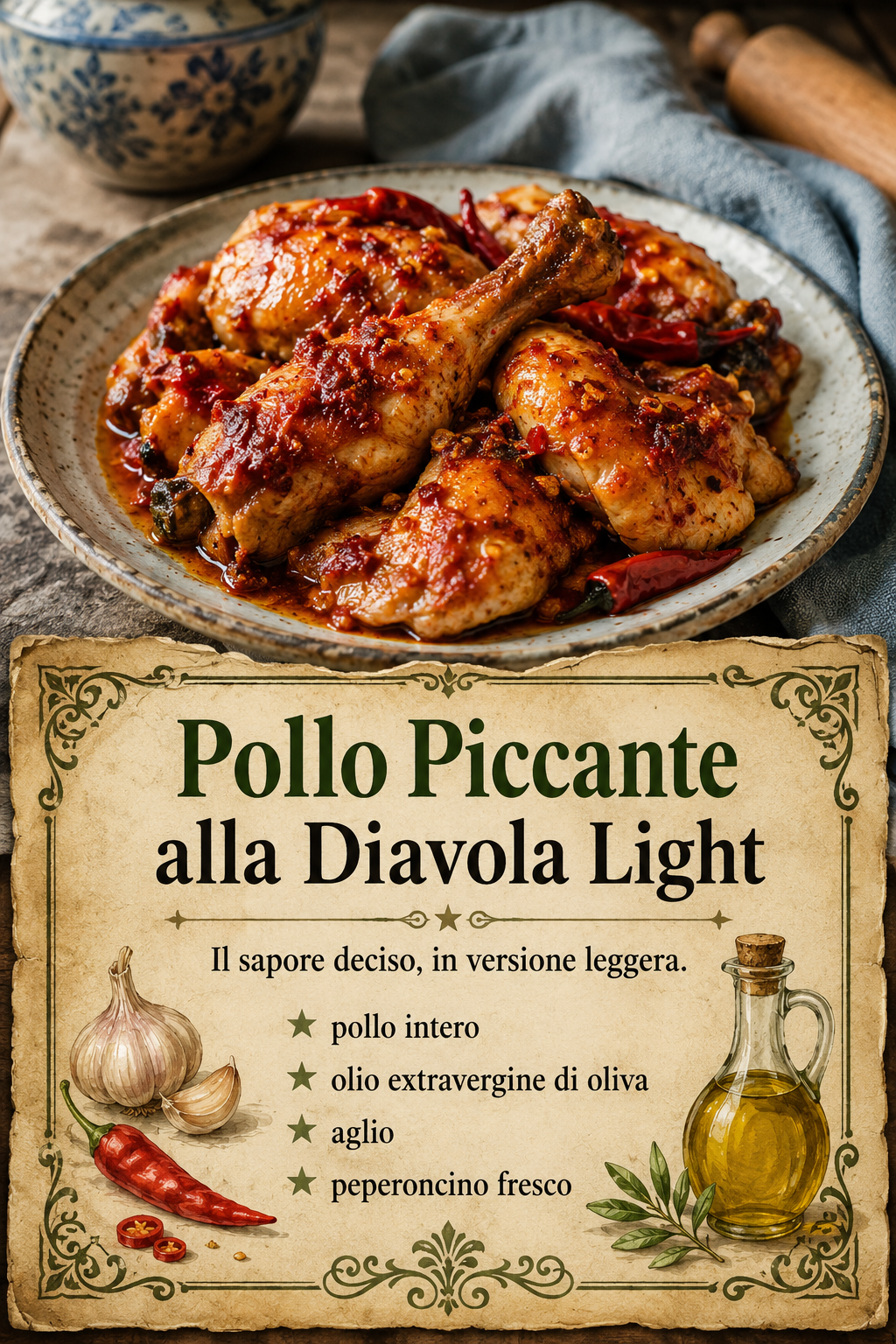 pollo intero olio extravergine di oliva aglio peperoncino fresco