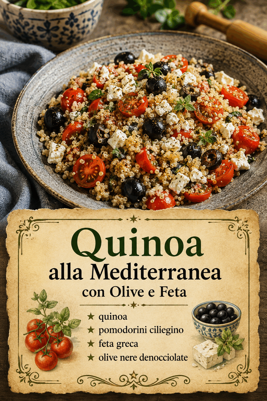 Quinoa alla Mediterranea con Olive e Feta