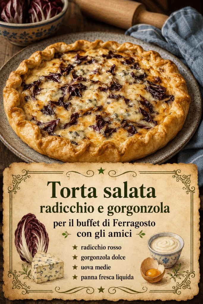 Torta salata radicchio e gorgonzola per il buffet di Ferragosto con gli amici