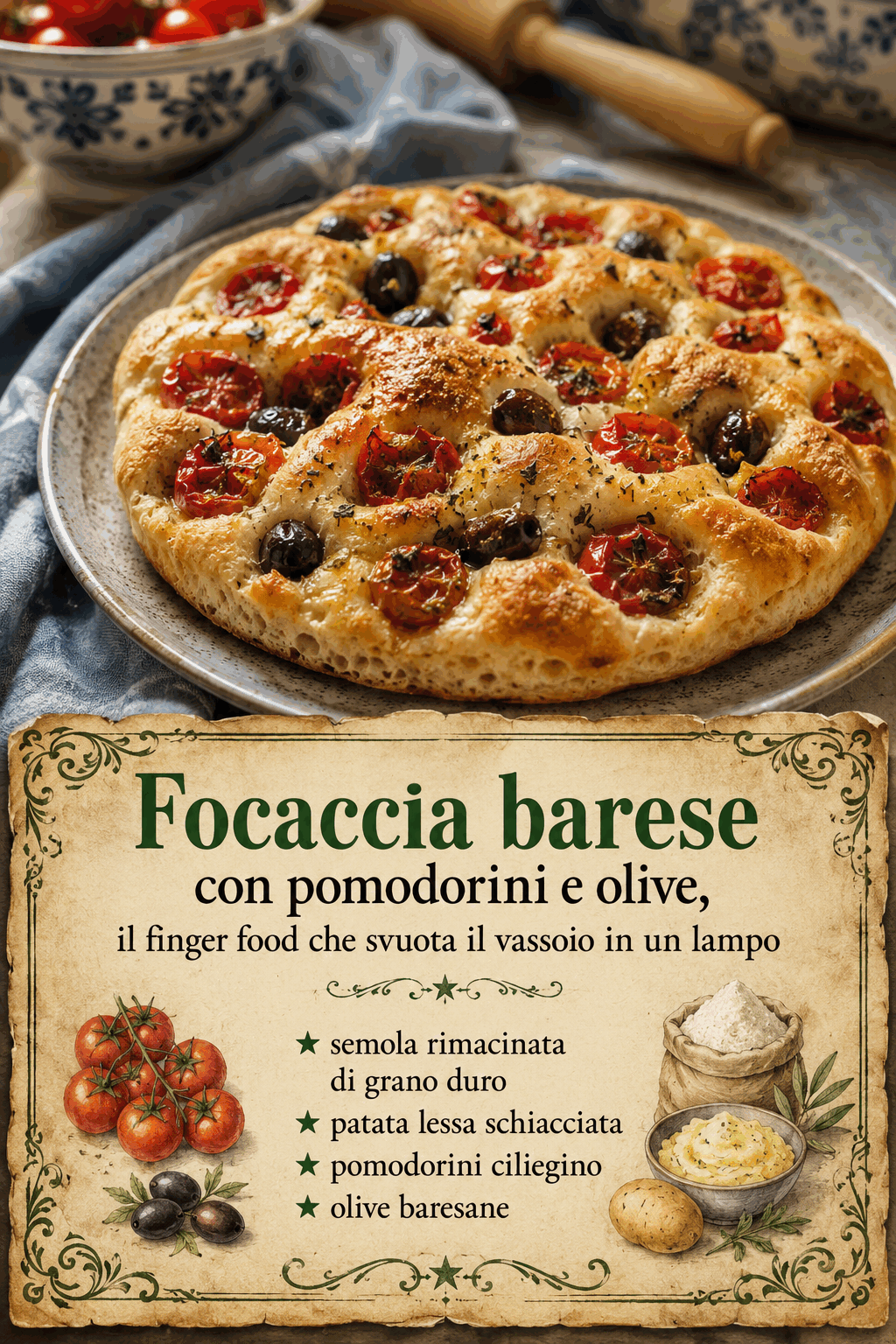 Focaccia barese a quadrotti per l’apericena: quando cuocerla, come tagliarla e portarla in tavola