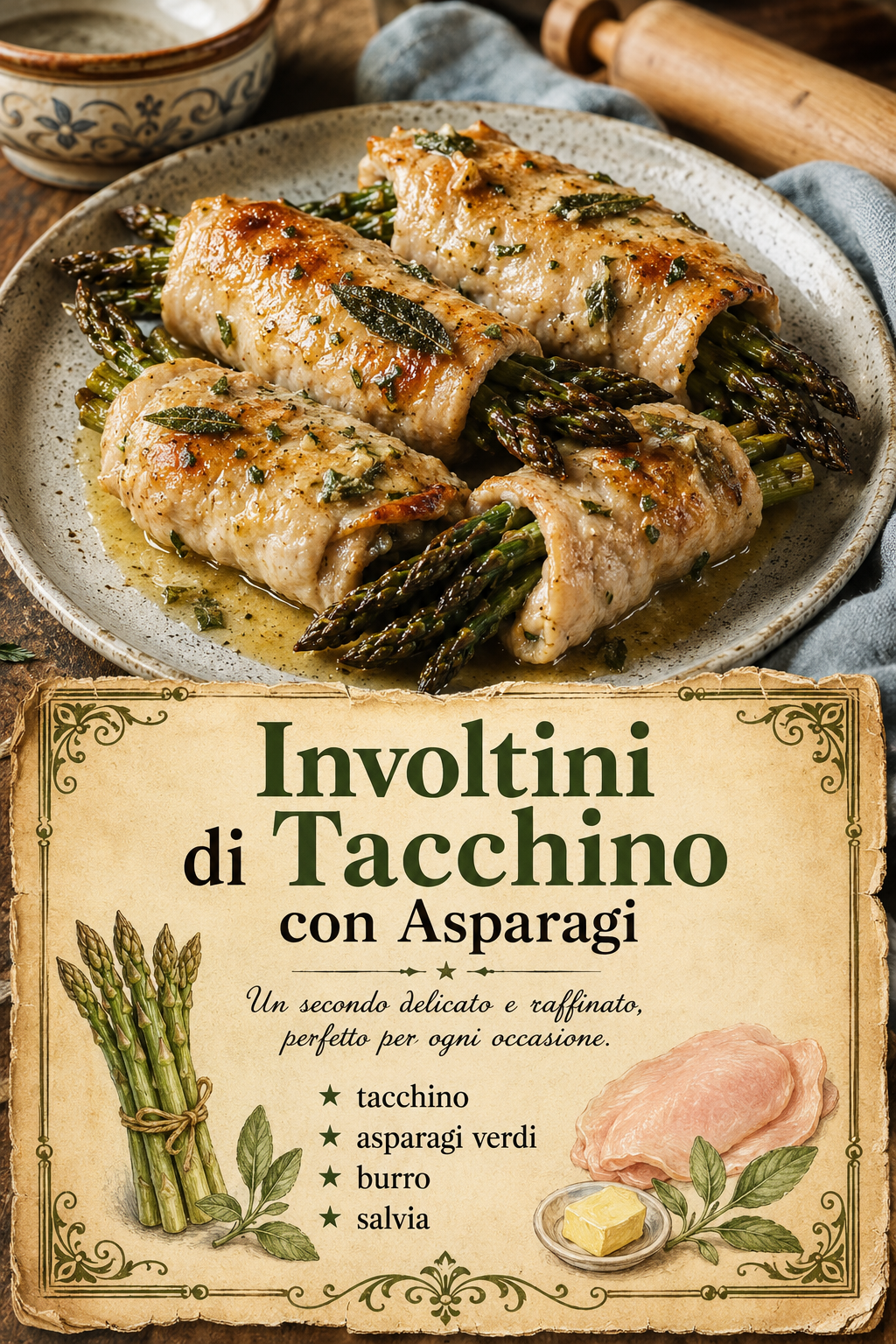 - tacchino - asparagi verdi - burro - salvia