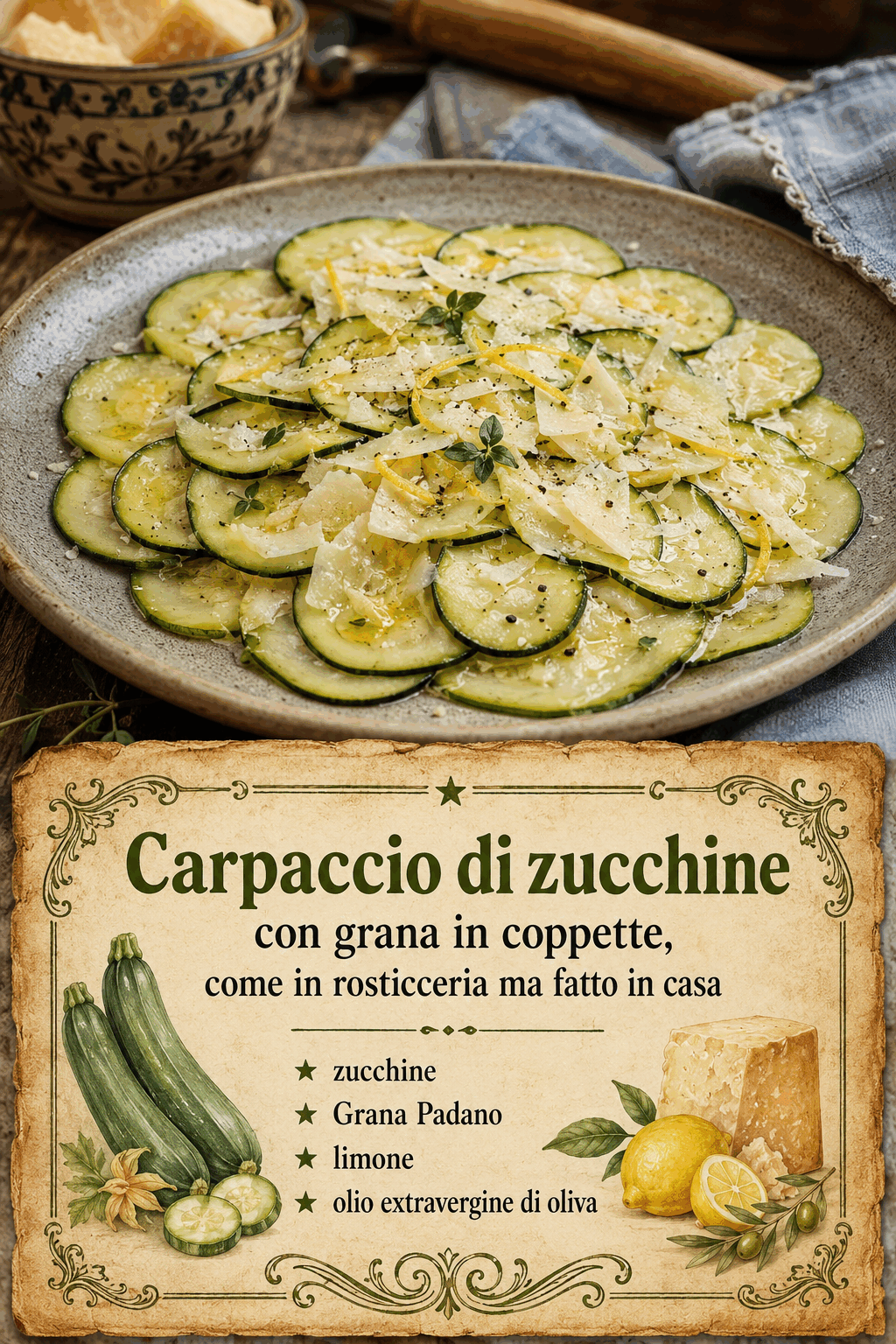 Carpaccio di zucchine con grana in coppette, come in rosticceria ma fatto in casa