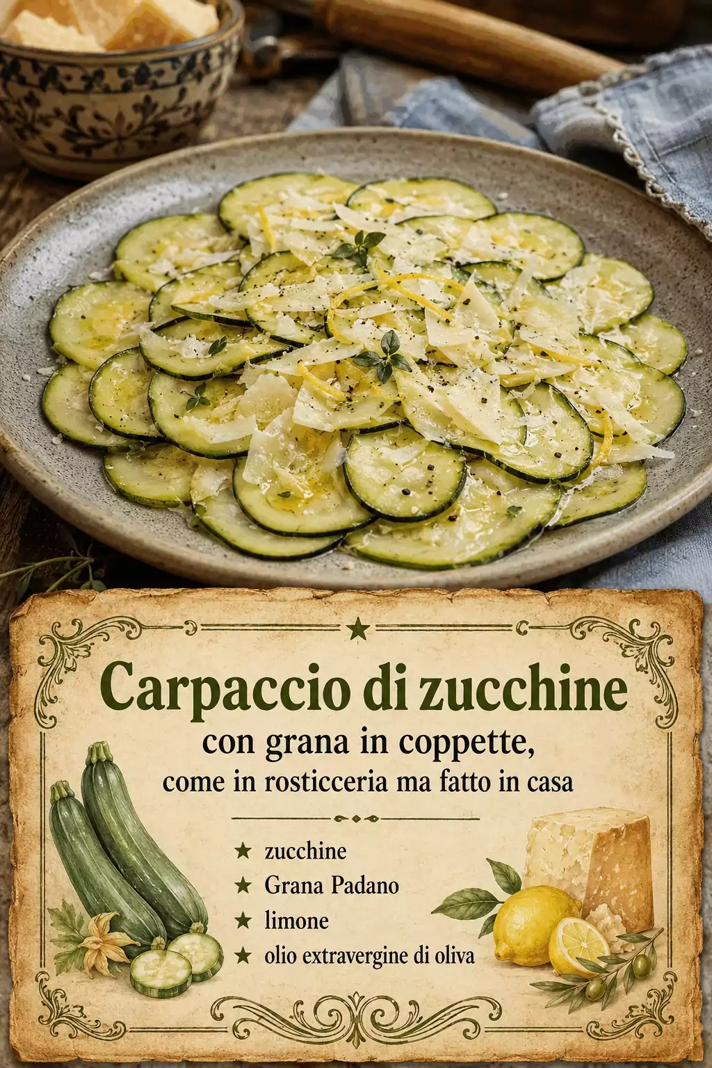 Carpaccio di zucchine con grana in coppette, come in rosticceria ma fatto in casa
