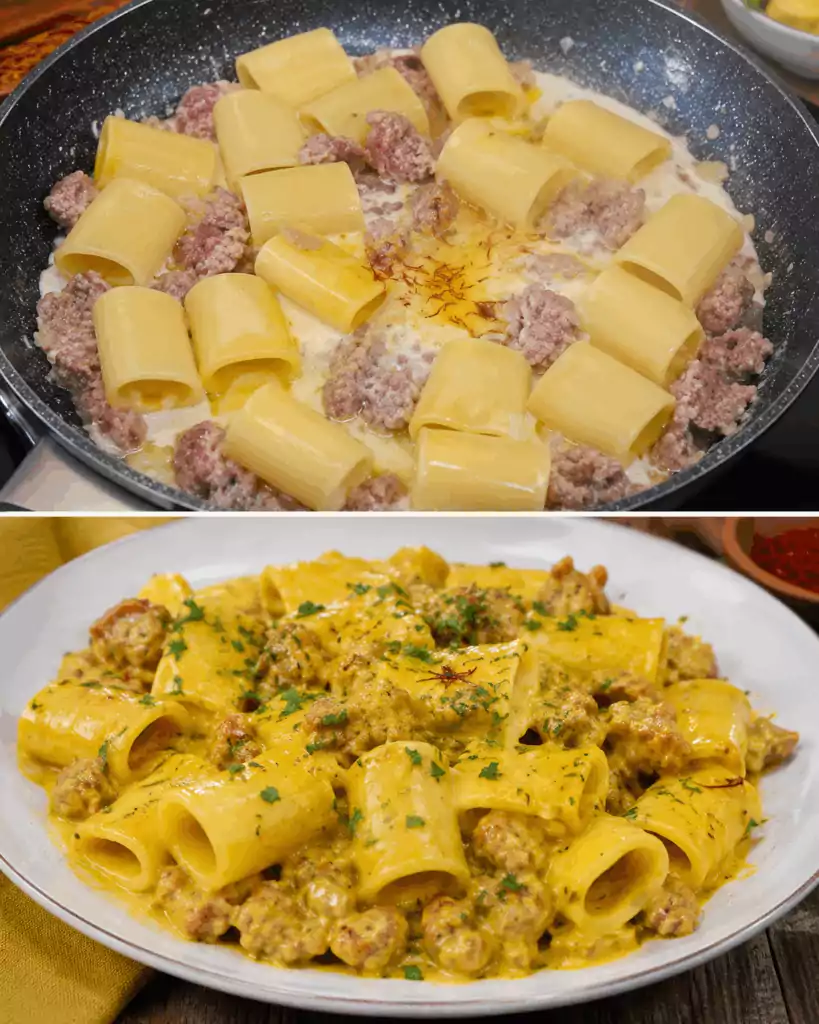 Paccheri Cremosi con Salsiccia e Zafferano: la Ricetta Ricca e Avvolgente Perfetta per il Pranzo