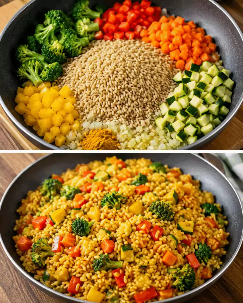 Riso Integrale con Verdure e Curcuma: la Ricetta Sana e Colorata Perfetta per un Pranzo Leggero
