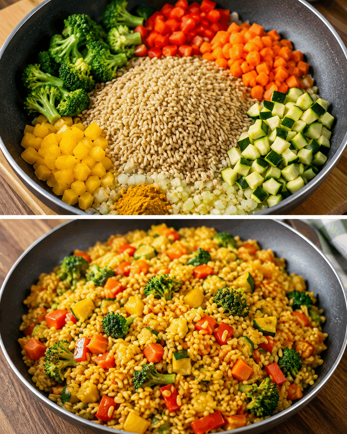Riso Integrale con Verdure e Curcuma: la Ricetta Sana e Colorata Perfetta per un Pranzo Leggero