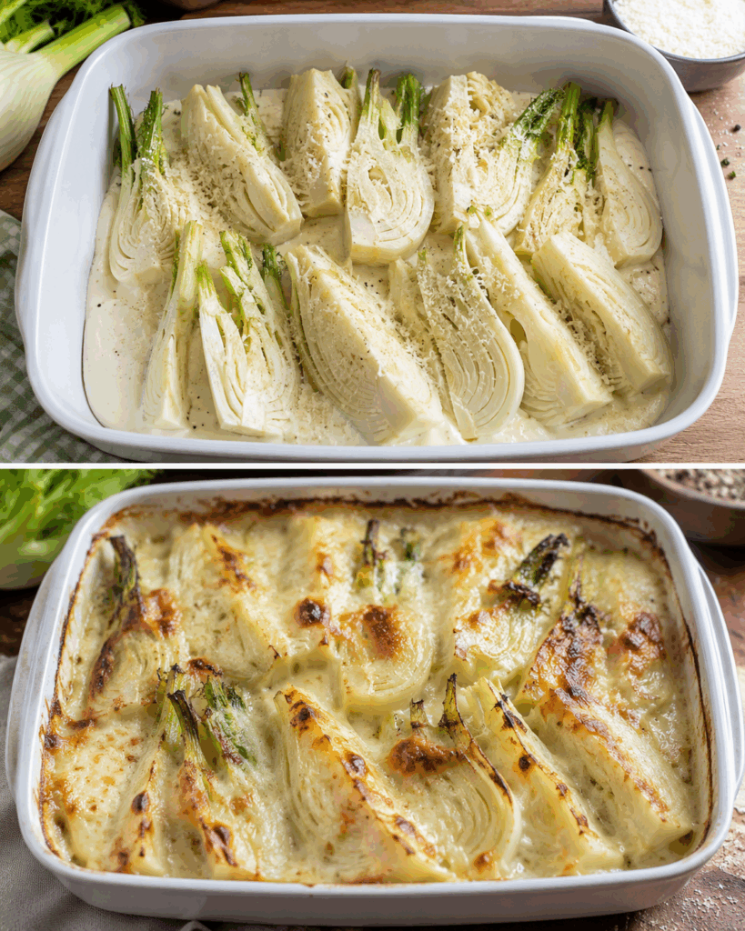 Finocchi gratinati al Parmigiano con besciamella leggera: un contorno cremoso e ricco di gusto