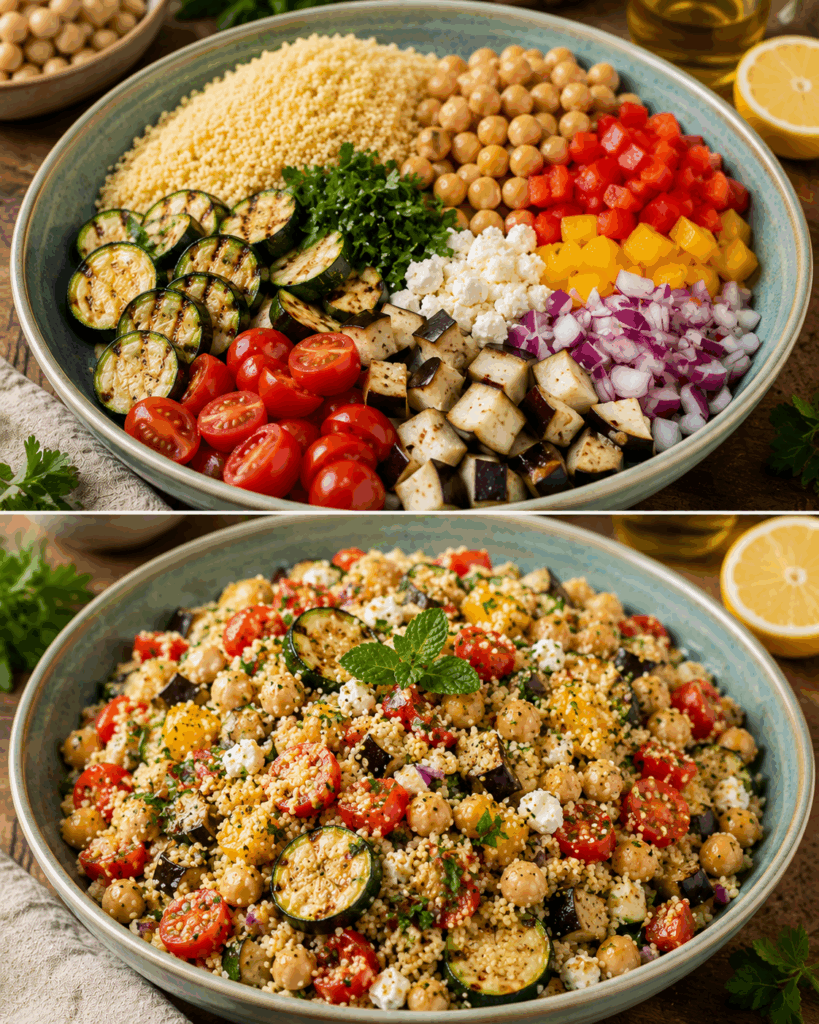 Cous Cous Mediterraneo con Verdure Grigliate e Ceci: la Ricetta Colorata e Gustosa Ideale per un Pranzo Leggero