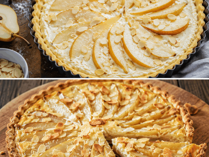 Crostata alla ricotta, pere e scaglie di mandorle