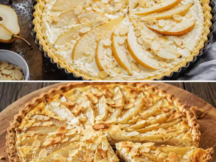Crostata alla ricotta, pere e scaglie di mandorle