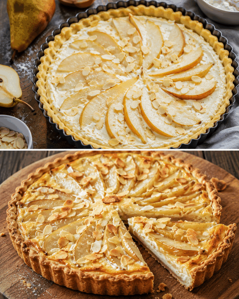 Crostata alla ricotta, pere e scaglie di mandorle