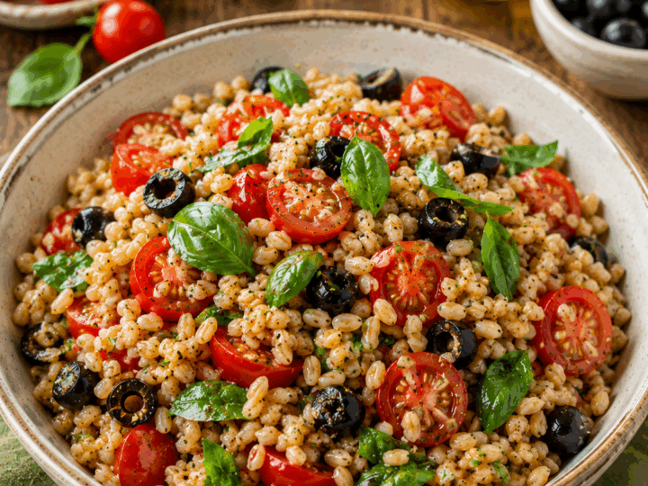 Insalata di Grano con Pomodorini, Olive e Basilico
