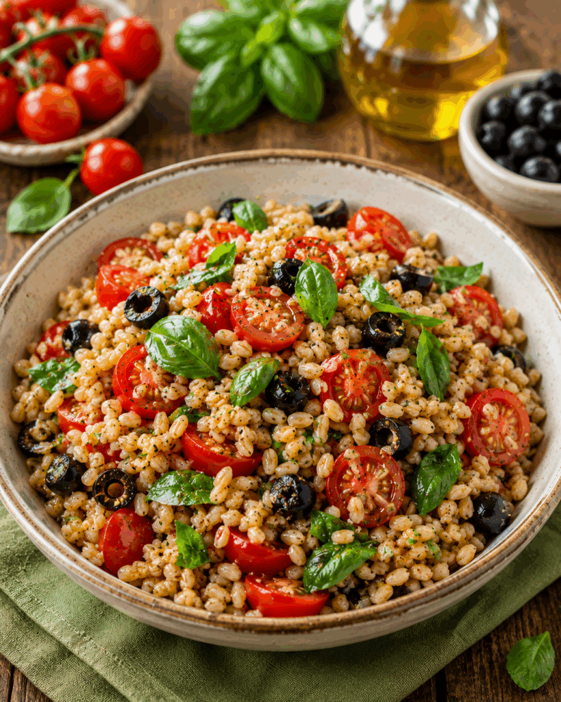 Insalata di Grano con Pomodorini, Olive e Basilico