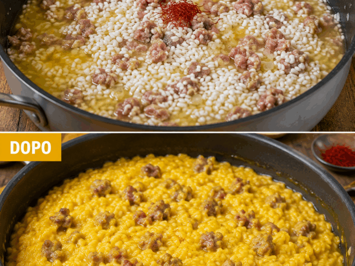 Risotto allo Zafferano e Salsiccia: la Ricetta Tradizionale Cremosa che Conquista al Primo Assaggio