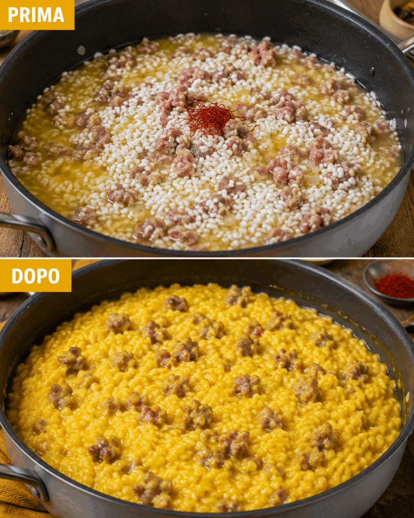 Risotto allo Zafferano e Salsiccia: la Ricetta Tradizionale Cremosa che Conquista al Primo Assaggio