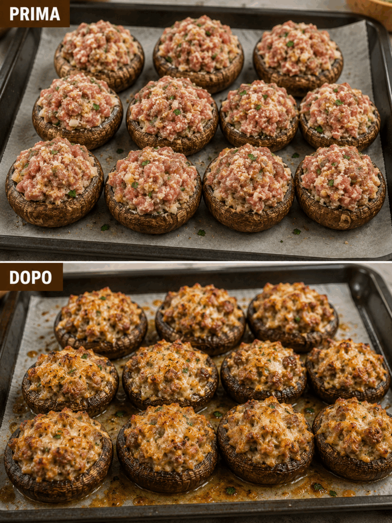 Funghi Ripieni al Forno con Salsiccia e Parmigiano: la Ricetta Saporita e Irresistibile per un Antipasto Speciale