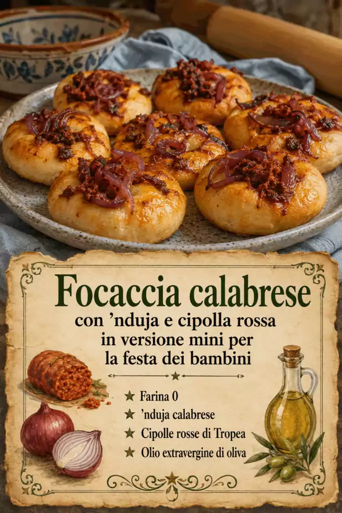 Focaccia calabrese con ‘nduja e cipolla rossa in versione mini per la festa dei bambini