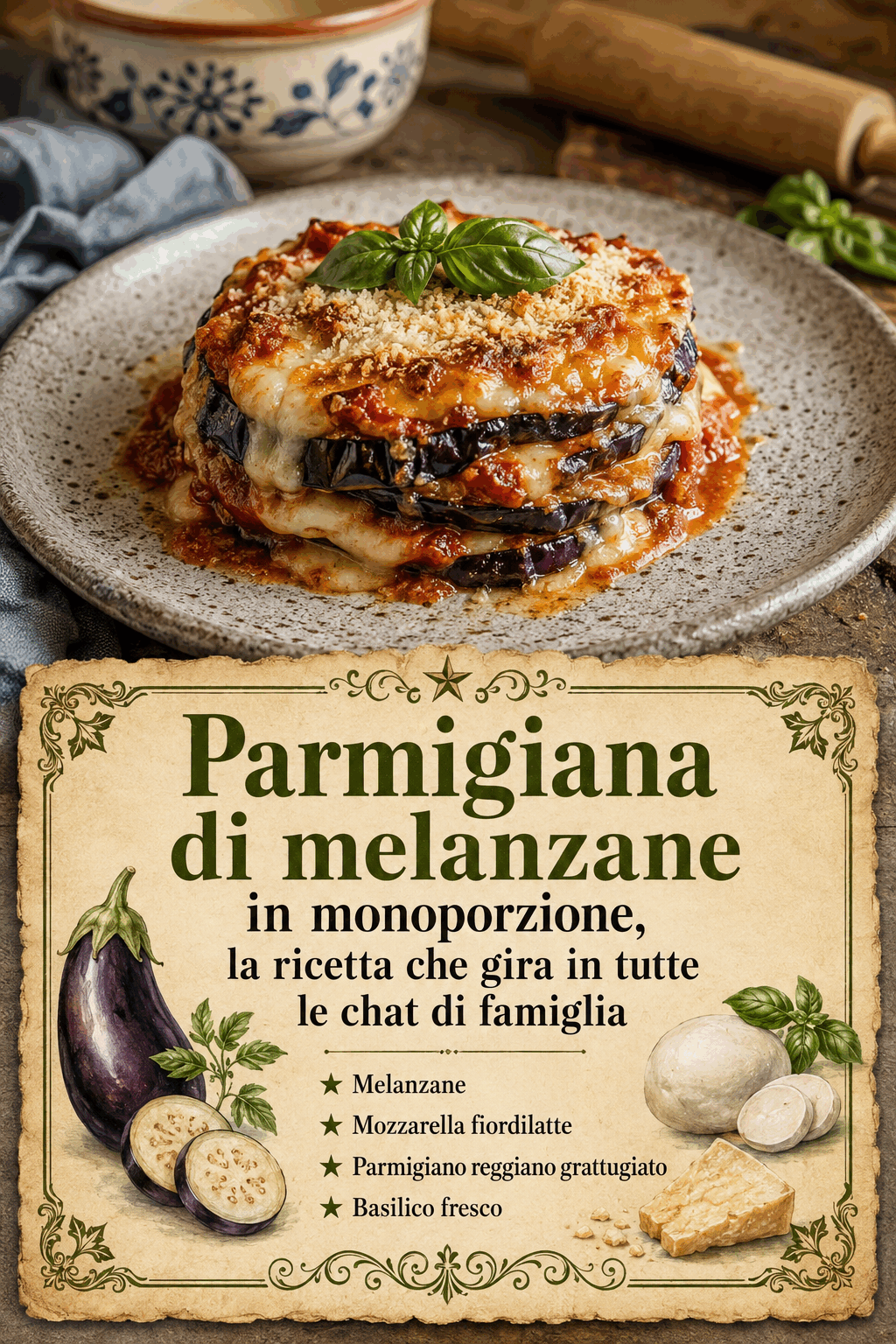 Parmigiana di melanzane in monoporzione, la ricetta che gira in tutte le chat di famiglia