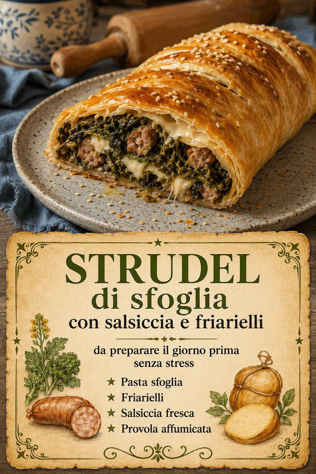 Strudel di sfoglia con salsiccia e friarielli da preparare il giorno prima senza stress