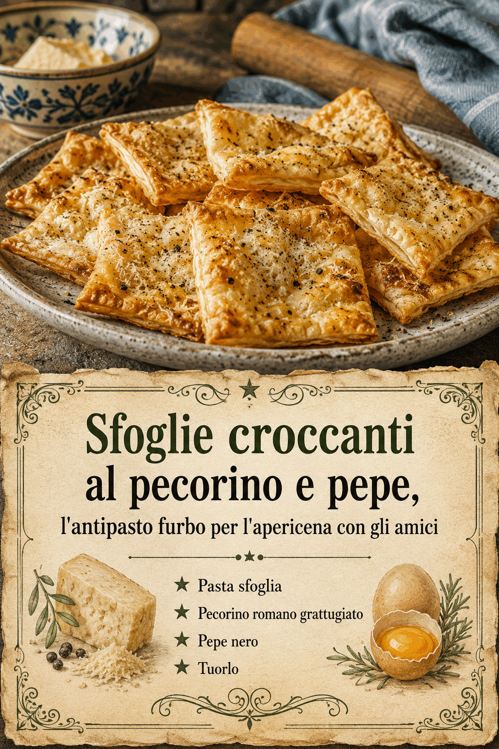 Sfoglie croccanti al pecorino e pepe, l’antipasto furbo per l’apericena con gli amici