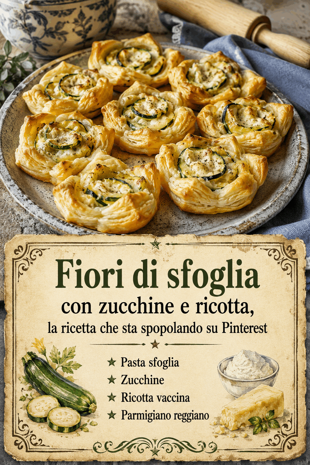 Fiori di sfoglia con zucchine e ricotta, la ricetta che sta spopolando su Pinterest