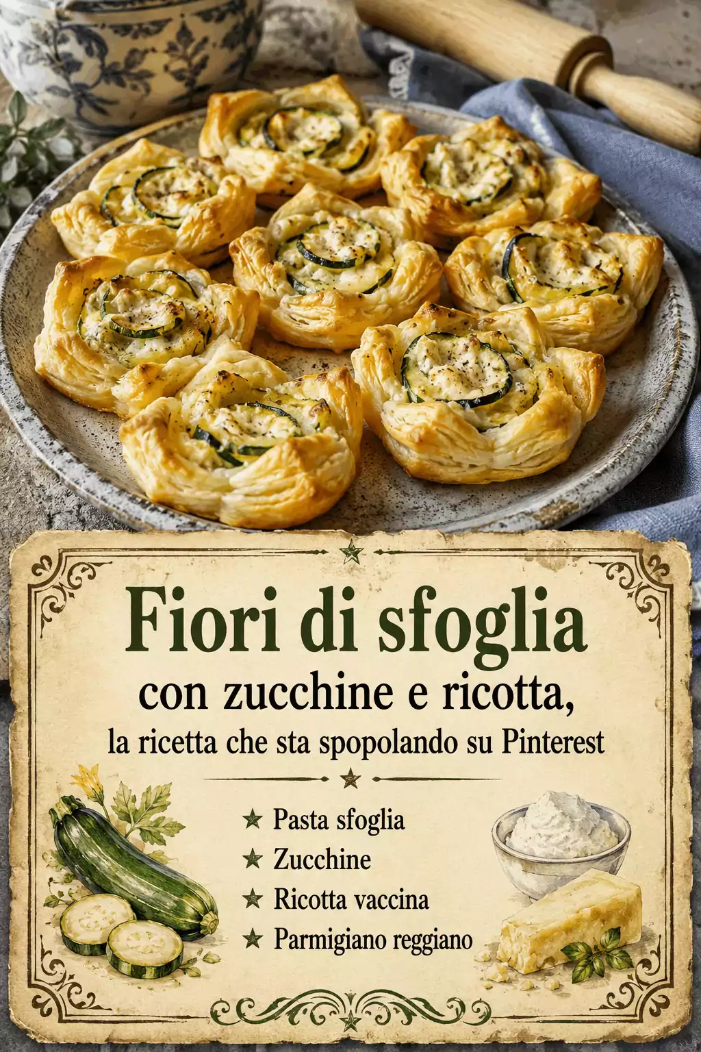 Fiori di sfoglia con zucchine e ricotta, la ricetta che sta spopolando su Pinterest