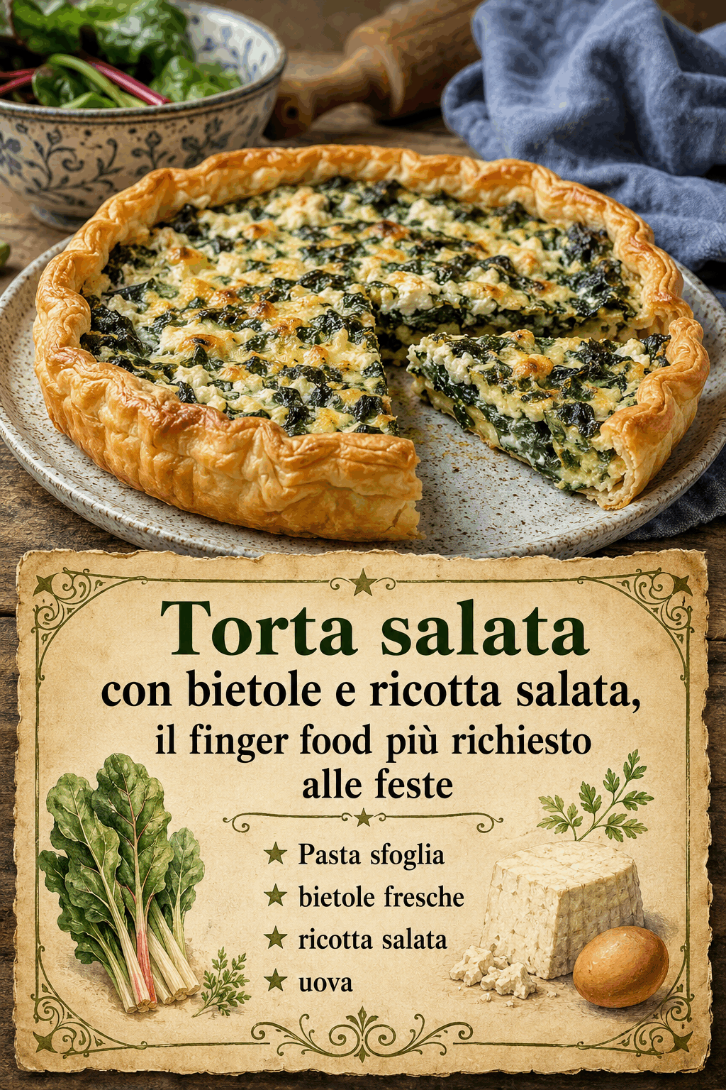 Torta salata con bietole e ricotta salata, il finger food più richiesto alle feste