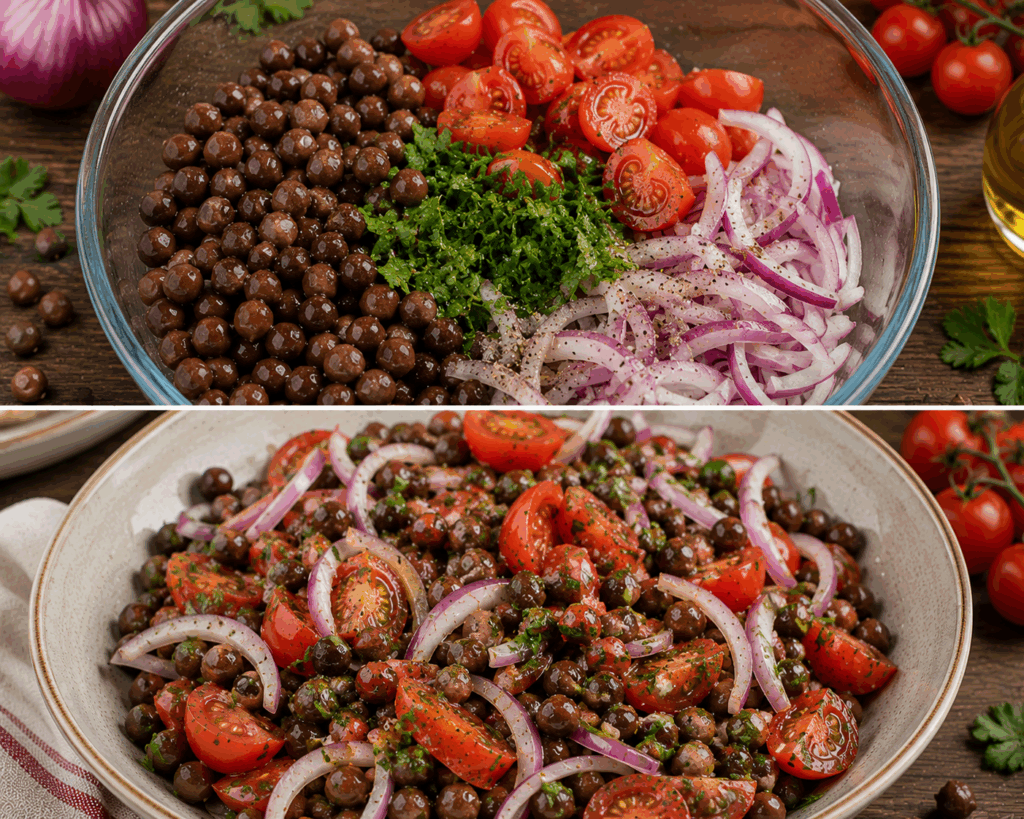 Insalata di Ceci Neri con Pomodorini e Cipolla di Acquaviva – Puglia