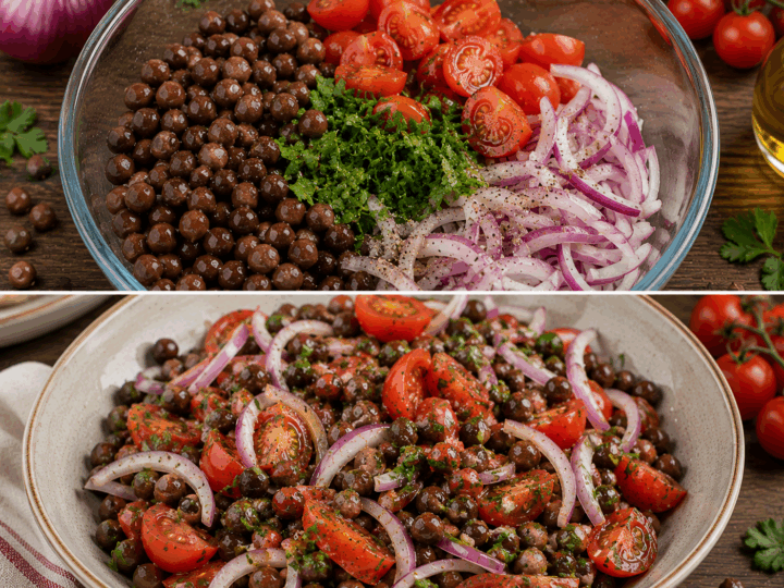 Insalata di Ceci Neri con Pomodorini e Cipolla di Acquaviva – Puglia