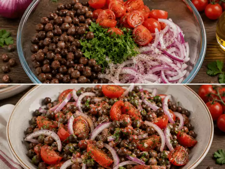 Insalata di Ceci Neri con Pomodorini e Cipolla di Acquaviva – Puglia