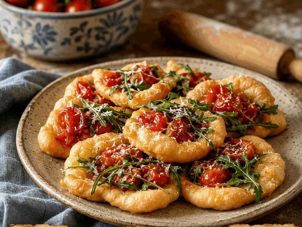 Angioletti fritti con pomodoro e rucola: il successo del buffet è assicurato