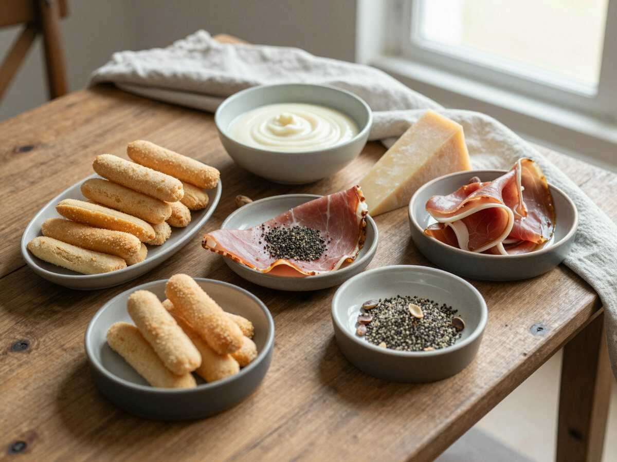 Gli ingredienti per Bicchierini salati con mousse di parmigiano e mortadella con il trucco per farne 50 in mezz’ora