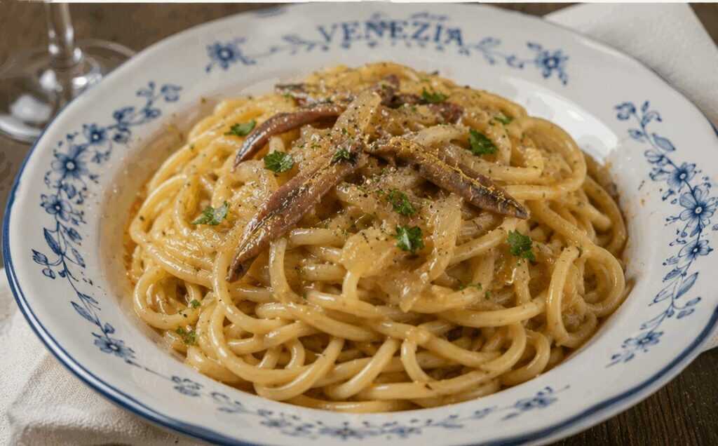 Bigoli in Salsa Veneziani con Cipolle Fondenti e Acciughe