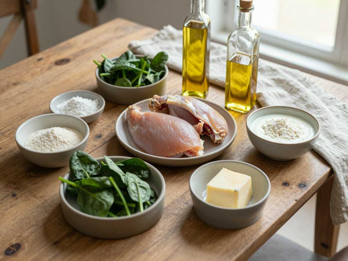 Gli ingredienti per Bocconcini di Pollo Cremosi agli Spinaci
