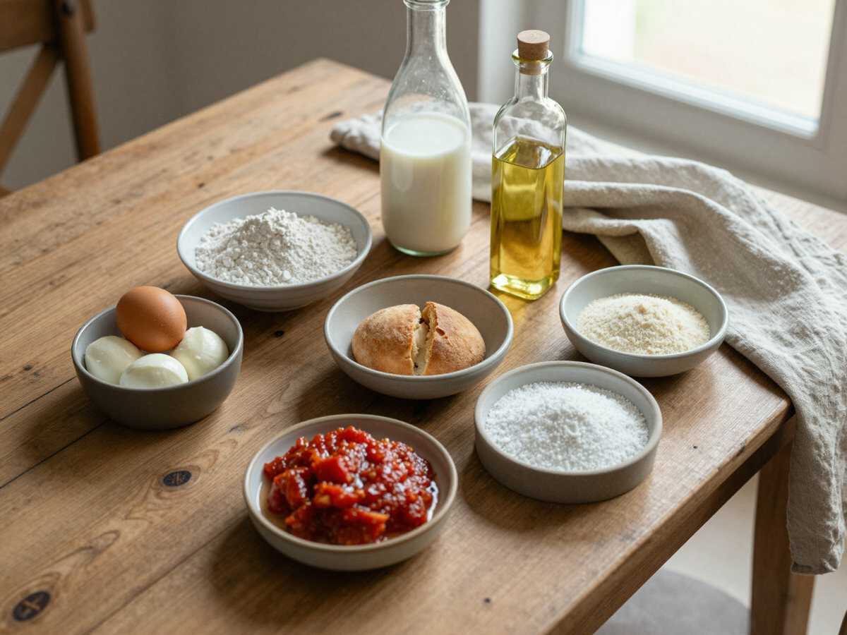 Gli ingredienti per Bomboloni salati al forno con pomodoro e mozzarella che profumano di domenica dalla nonna