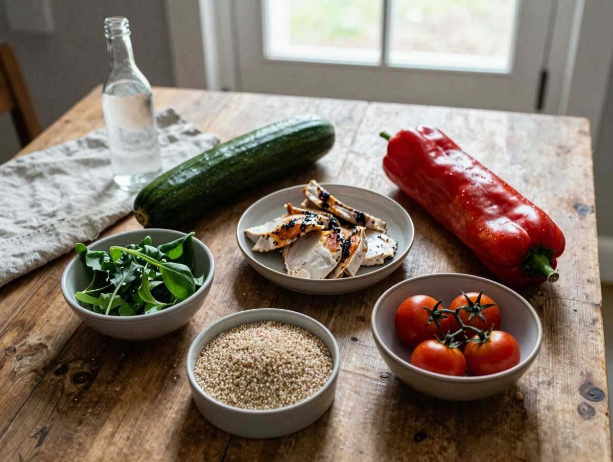 Gli ingredienti per Bowl di Quinoa Pollo e Verdure Grigliate