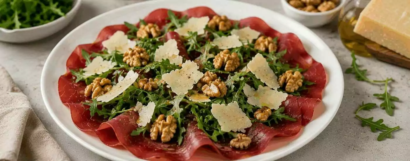 Bresaola con Rucola, Grana e Noci: la Ricetta Leggera ed Elegante Pronta in 10 Minuti