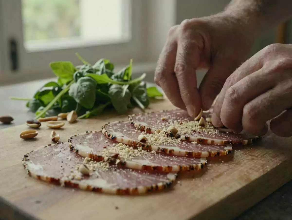 4. Completa con Grana e noci — Bresaola con Rucola, Grana e Noci: la Ricetta Leggera ed Elegante Pronta in 10 Minuti