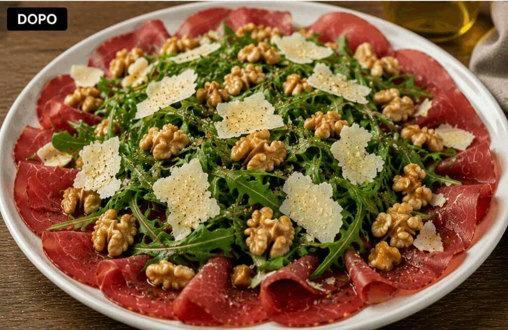 Bresaola con Rucola, Grana e Noci: un Antipasto Fresco, Elegante e Ricco di Sapore