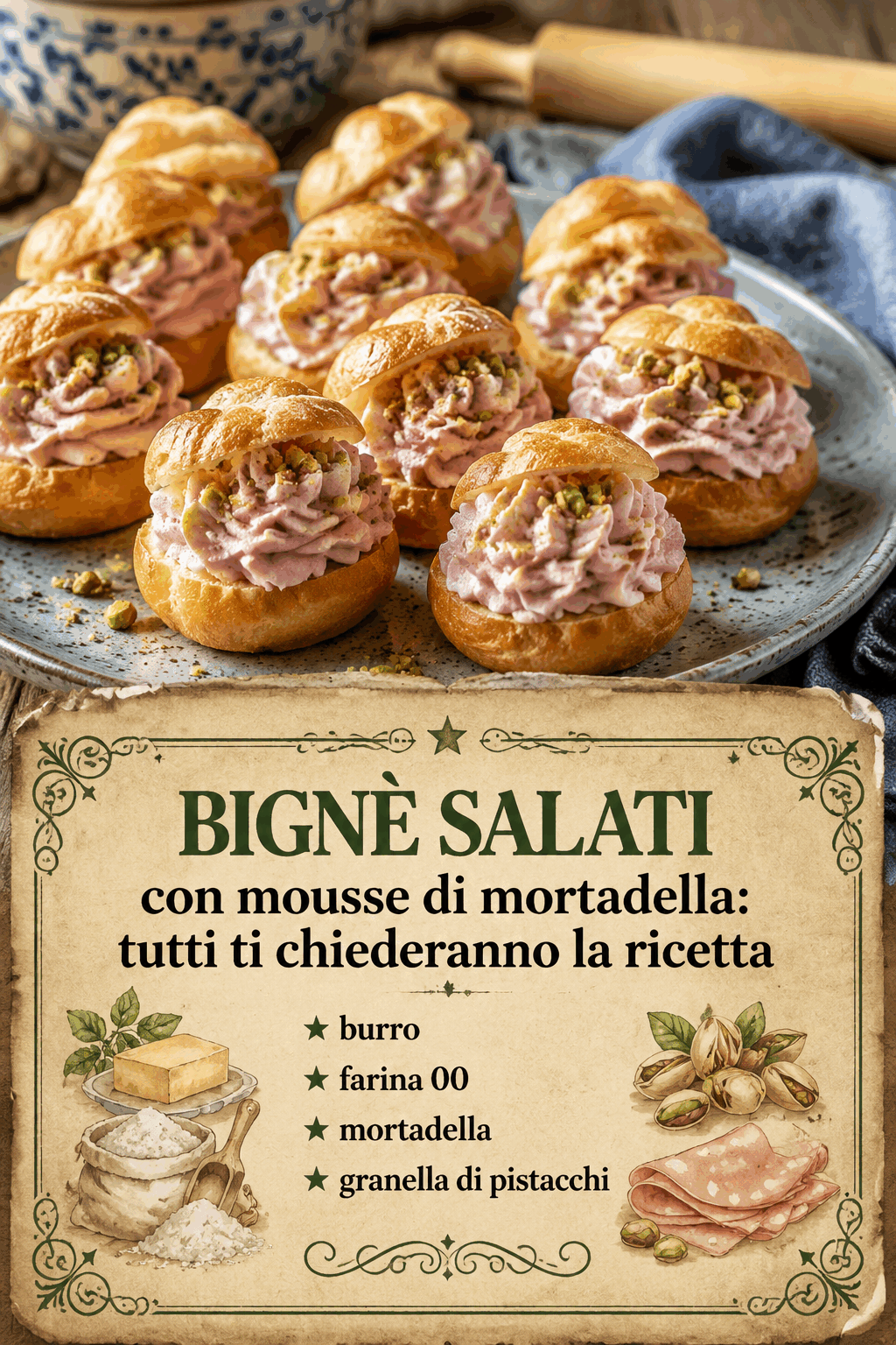 Bignè salati con mousse di mortadella da preparare in anticipo, con i gusci da congelare