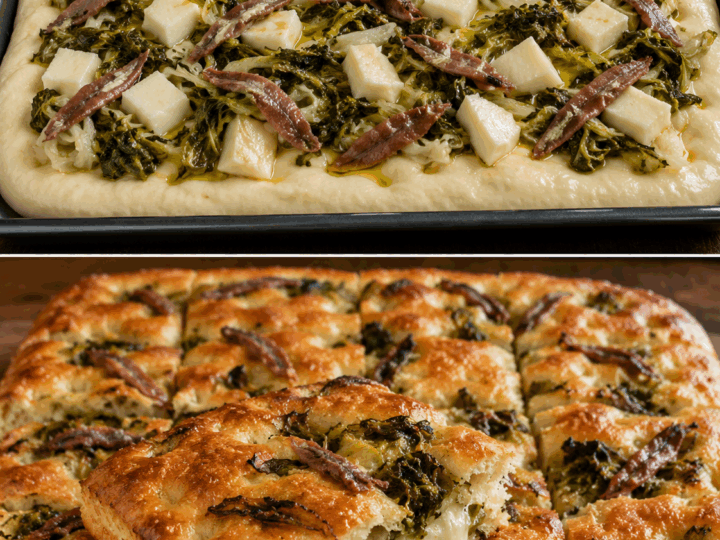 Focaccia Messinese con Tuma, Scarola e Acciughe – Sicilia