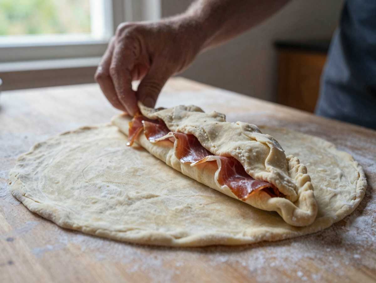 4. Formare il calzone — Calzone Ripieno Prosciutto e Mozzarella: la Ricetta Filante e Gustosa Perfetta per Tutta la Famiglia