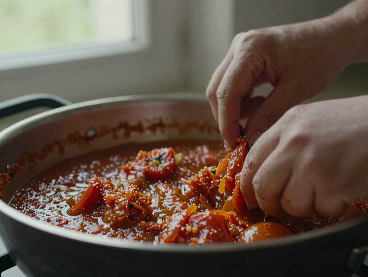 4. Aggiungere il pomodoro — Caponata Siciliana Tradizionale: L’Autentico Sapore delle Verdure Mediterranee