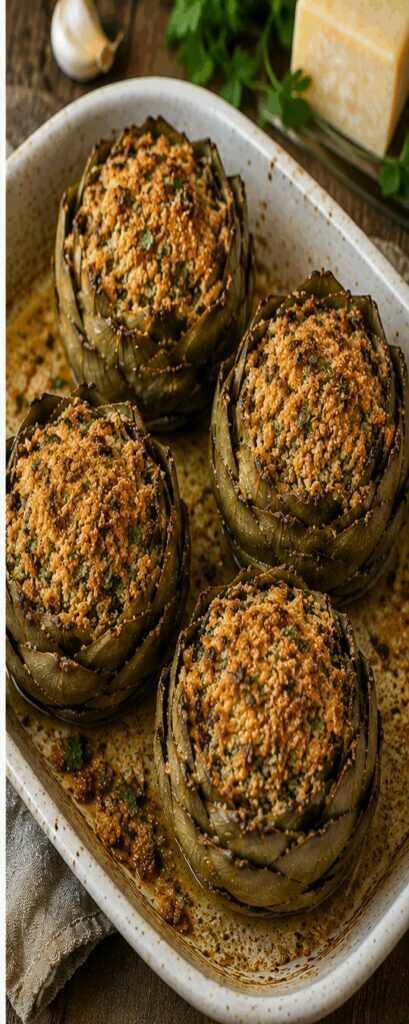 Carciofi ripieni gratinati con pecorino e pangrattato abruzzesi