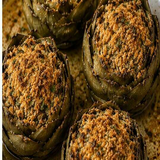 Carciofi ripieni gratinati con pecorino e pangrattato abruzzesi