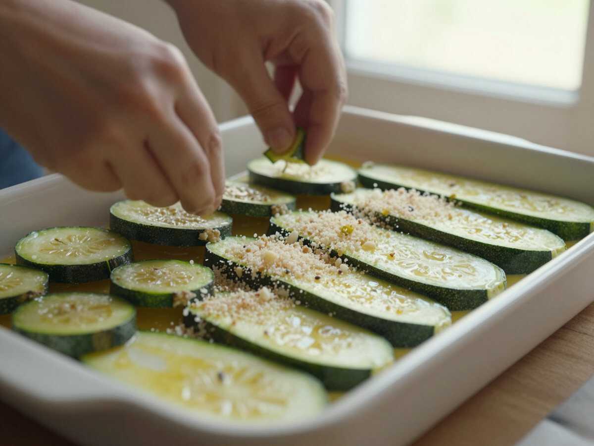 Condire e far riposare — Carpaccio di zucchine con grana in coppette, come in rosticceria ma fatto in casa