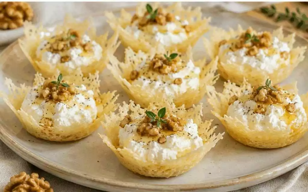 Cestini di Grana con Crema di Ricotta e Noci