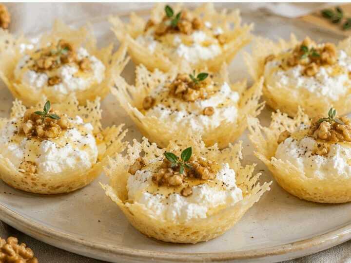 Cestini di Grana con Crema di Ricotta e Noci