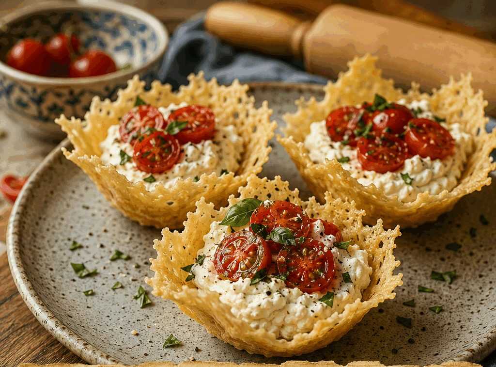 Cestini di parmigiano con crema di ricotta, la ricetta salva-buffet dell’ultimo minuto