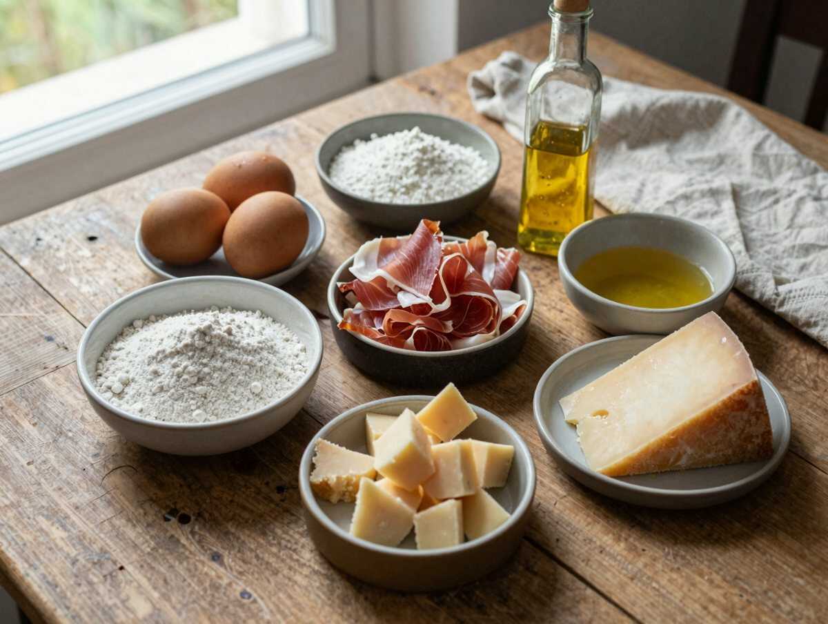 Gli ingredienti per Ciambella salata con prosciutto e formaggio da congelare a fette, pronta all’ultimo momento
